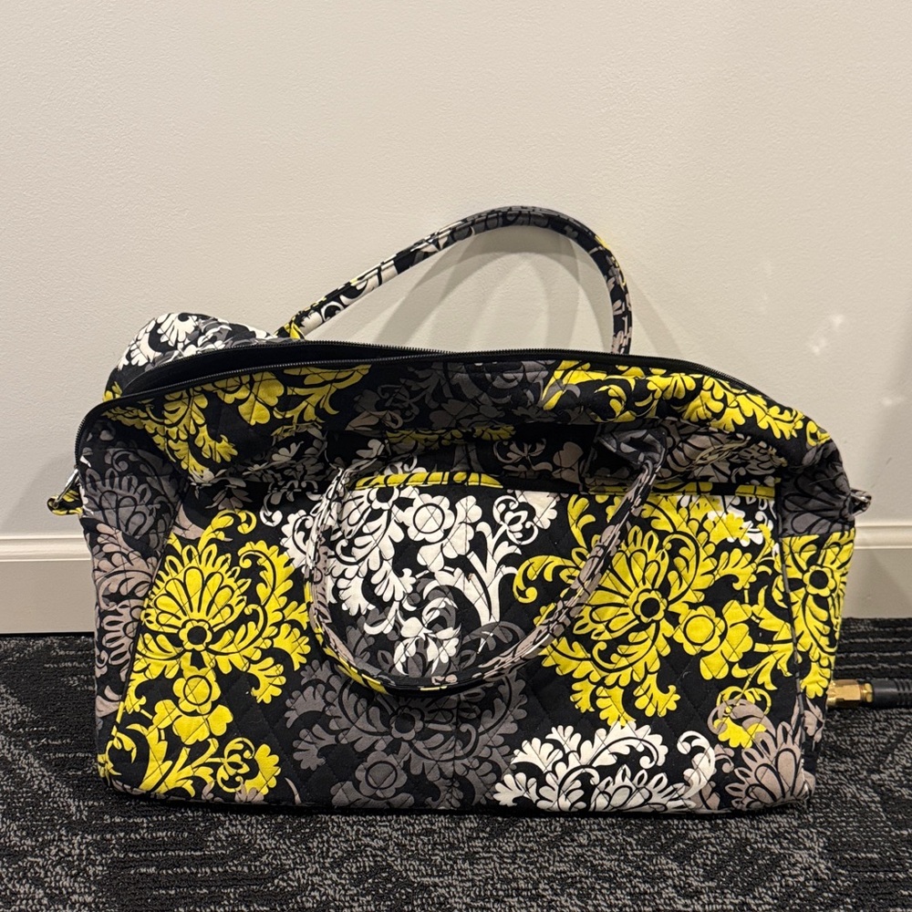 Vera Bradley Yellow, Black & Gray Quilted Floral Travel Tote
